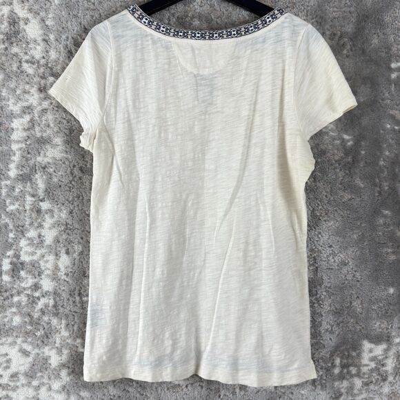 Ralph Lauren Jeans Co Size M Keyhole Tie Casual Top Ivory Short Sleeve Shirt - Picture 4 of 8